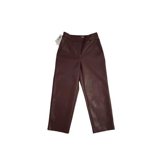 NWT Aritzia Babaton Command Cropped Trouser Vegan Leather Rich Maroon Size 00 - Picture 3 of 11